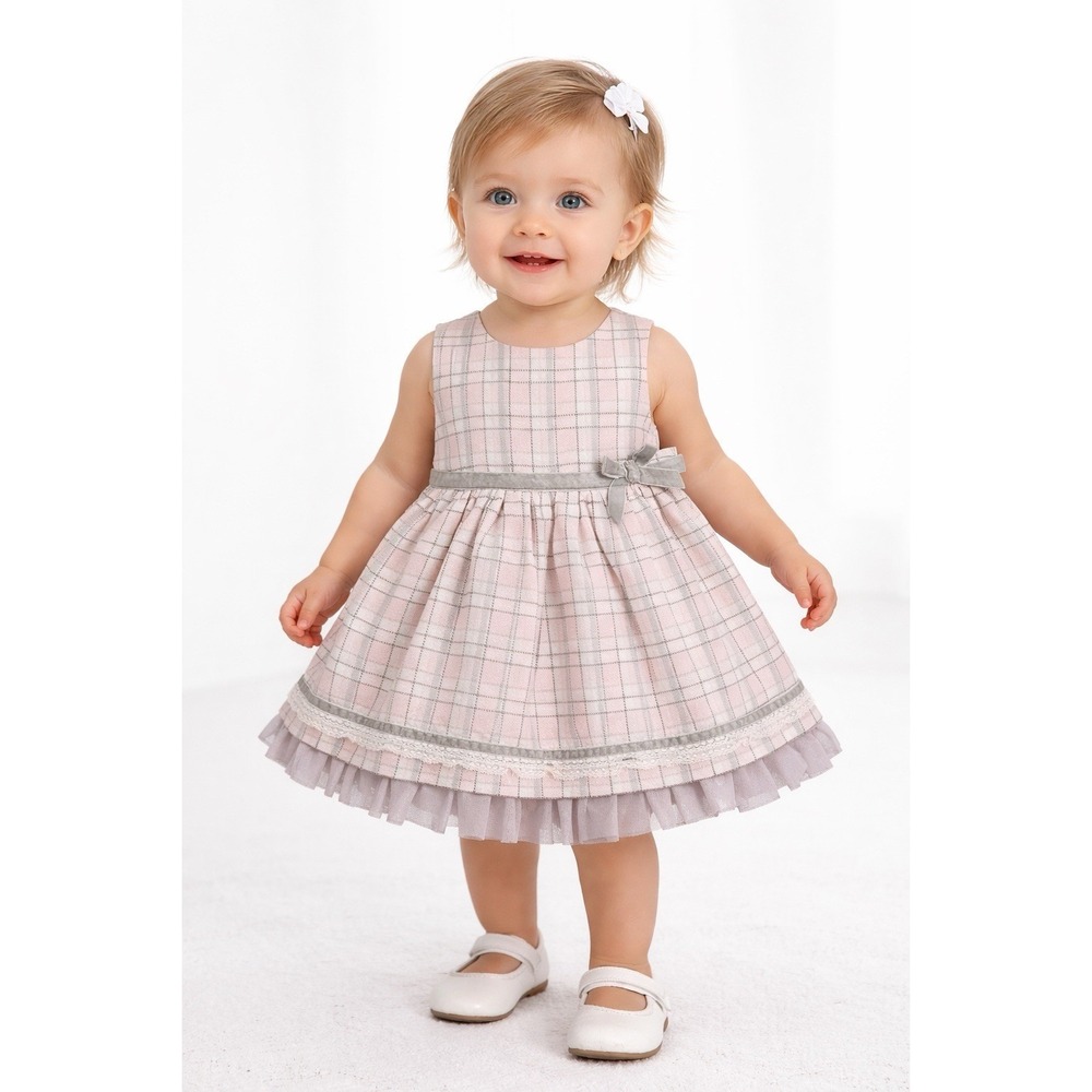 Koala Kids Baby Girl Plaid Party Dress 18M Pink Gray Tulle Velvet Bow Sleeveless